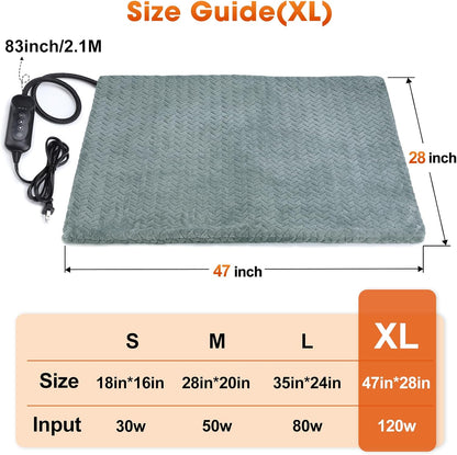Heated Dog Bed, 28''x20'' Waterproof Cat Heating Pad with Timer Temperature Adjustable, Indoor Heated Electric Pet Bed for Cats Dogs, Auto Power-Off, Anti-bite Pet Heated Pad, Medium