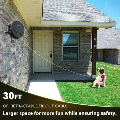 30FT Wall Mount Retractable Dog Tie Out Cable - 180° Swivel & 360° Tangle-Free Design, Perfect for Yard, Picnics & Camping Heavy Duty Steel Cable for Small to Large Dogs (TP-001)