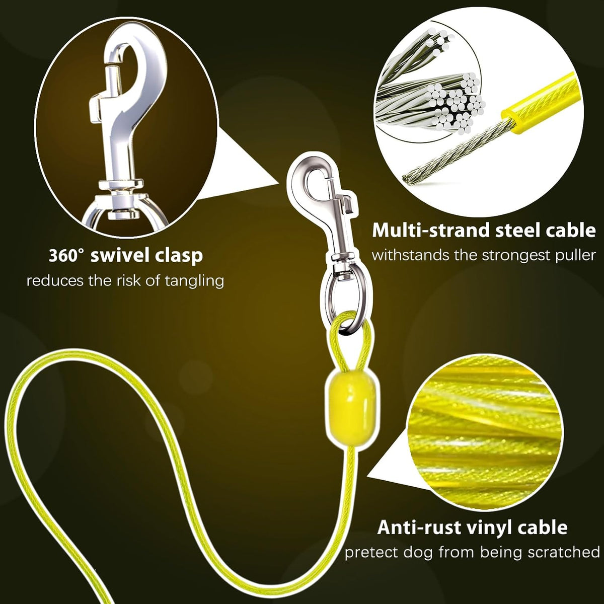 30FT Wall Mount Retractable Dog Tie Out Cable - 180° Swivel & 360° Tangle-Free Design, Perfect for Yard, Picnics & Camping Heavy Duty Steel Cable for Small to Large Dogs (TP-001)