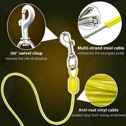 30FT Wall Mount Retractable Dog Tie Out Cable - 180° Swivel & 360° Tangle-Free Design, Perfect for Yard, Picnics & Camping Heavy Duty Steel Cable for Small to Large Dogs (TP-001)