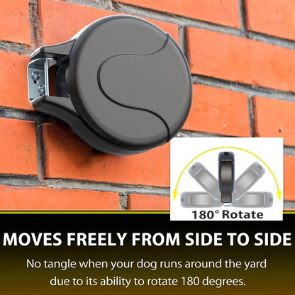 30FT Wall Mount Retractable Dog Tie Out Cable - 180° Swivel & 360° Tangle-Free Design, Perfect for Yard, Picnics & Camping Heavy Duty Steel Cable for Small to Large Dogs (TP-001)