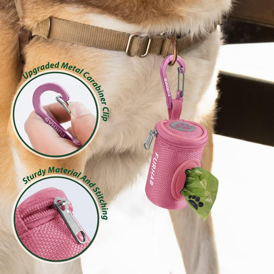 Dog Poop Bag Holder for Leash with Carabiner Clip Soft Fabric