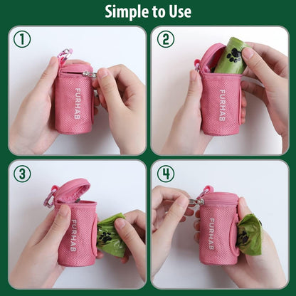Dog Poop Bag Holder for Leash with Carabiner Clip Soft Fabric