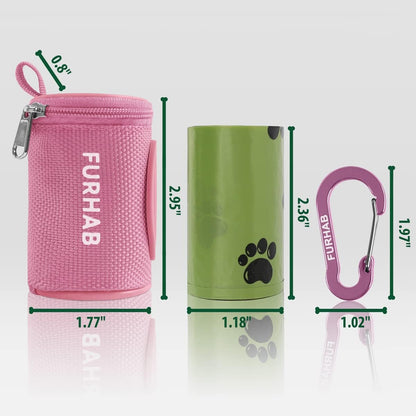 Dog Poop Bag Holder for Leash with Carabiner Clip Soft Fabric