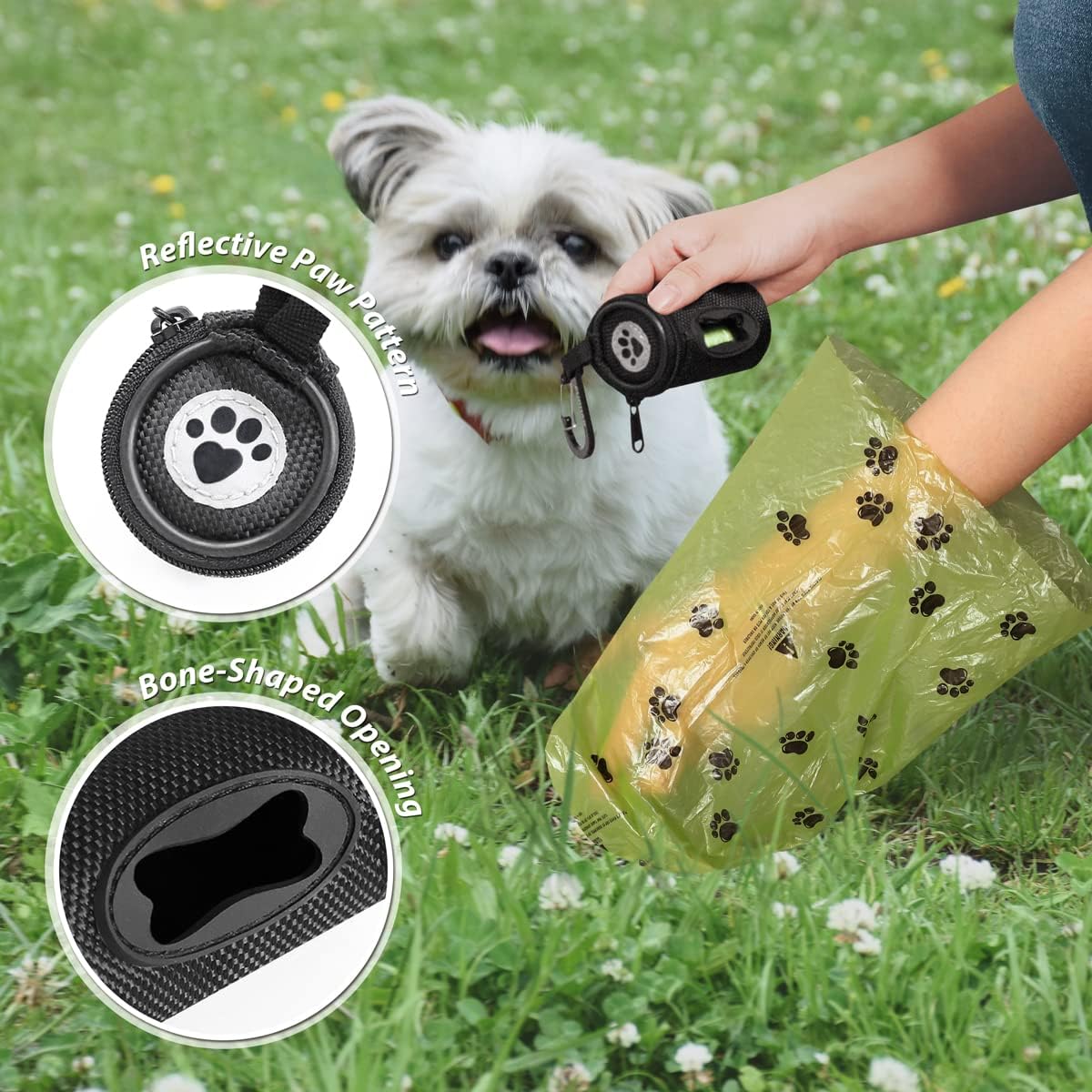 Dog Poop Bag Holder for Leash with Carabiner Clip Soft Fabric