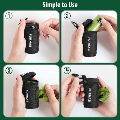 Dog Poop Bag Holder for Leash with Carabiner Clip Soft Fabric