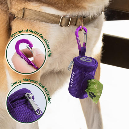 Dog Poop Bag Holder for Leash with Carabiner Clip Soft Fabric