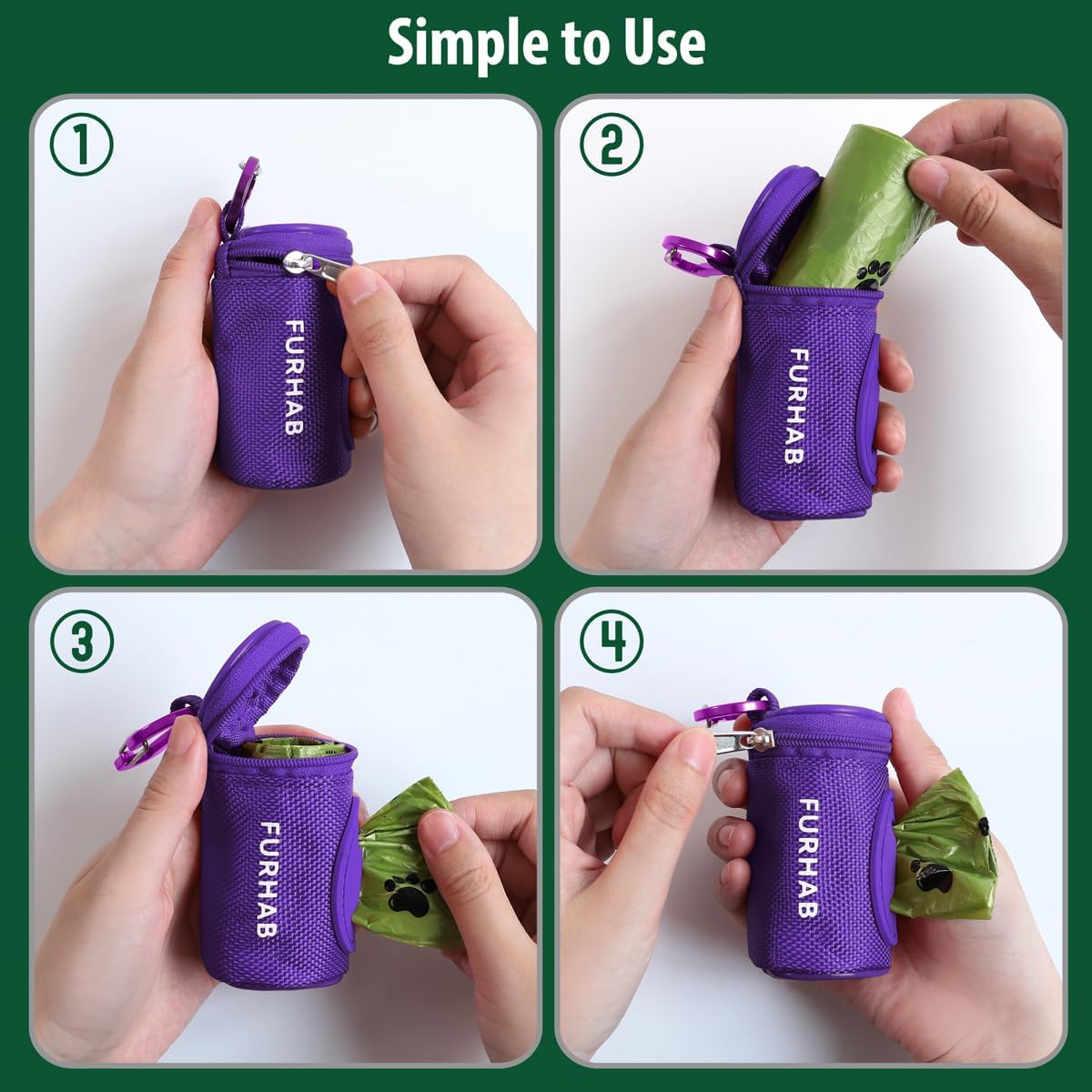 Dog Poop Bag Holder for Leash with Carabiner Clip Soft Fabric