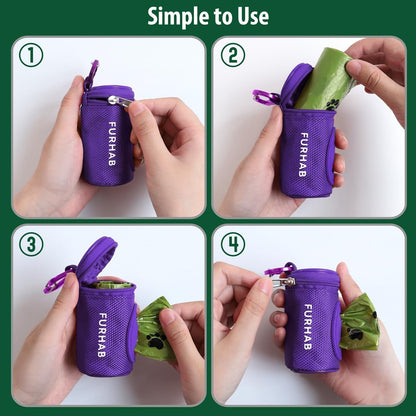 Dog Poop Bag Holder for Leash with Carabiner Clip Soft Fabric