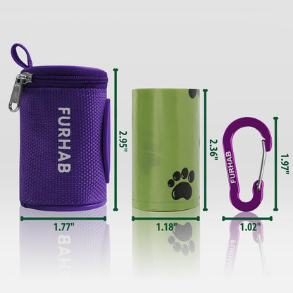Dog Poop Bag Holder for Leash with Carabiner Clip Soft Fabric
