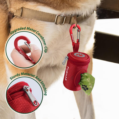 Dog Poop Bag Holder for Leash with Carabiner Clip Soft Fabric