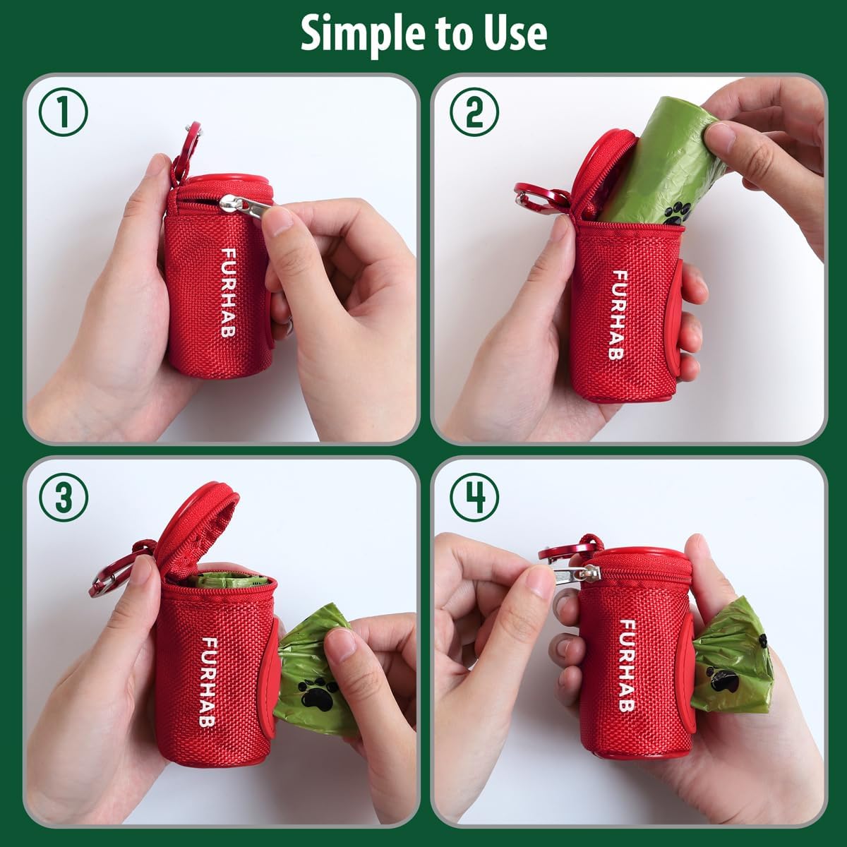Dog Poop Bag Holder for Leash with Carabiner Clip Soft Fabric