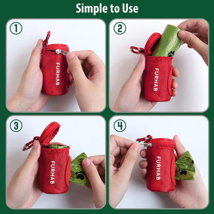 Dog Poop Bag Holder for Leash with Carabiner Clip Soft Fabric