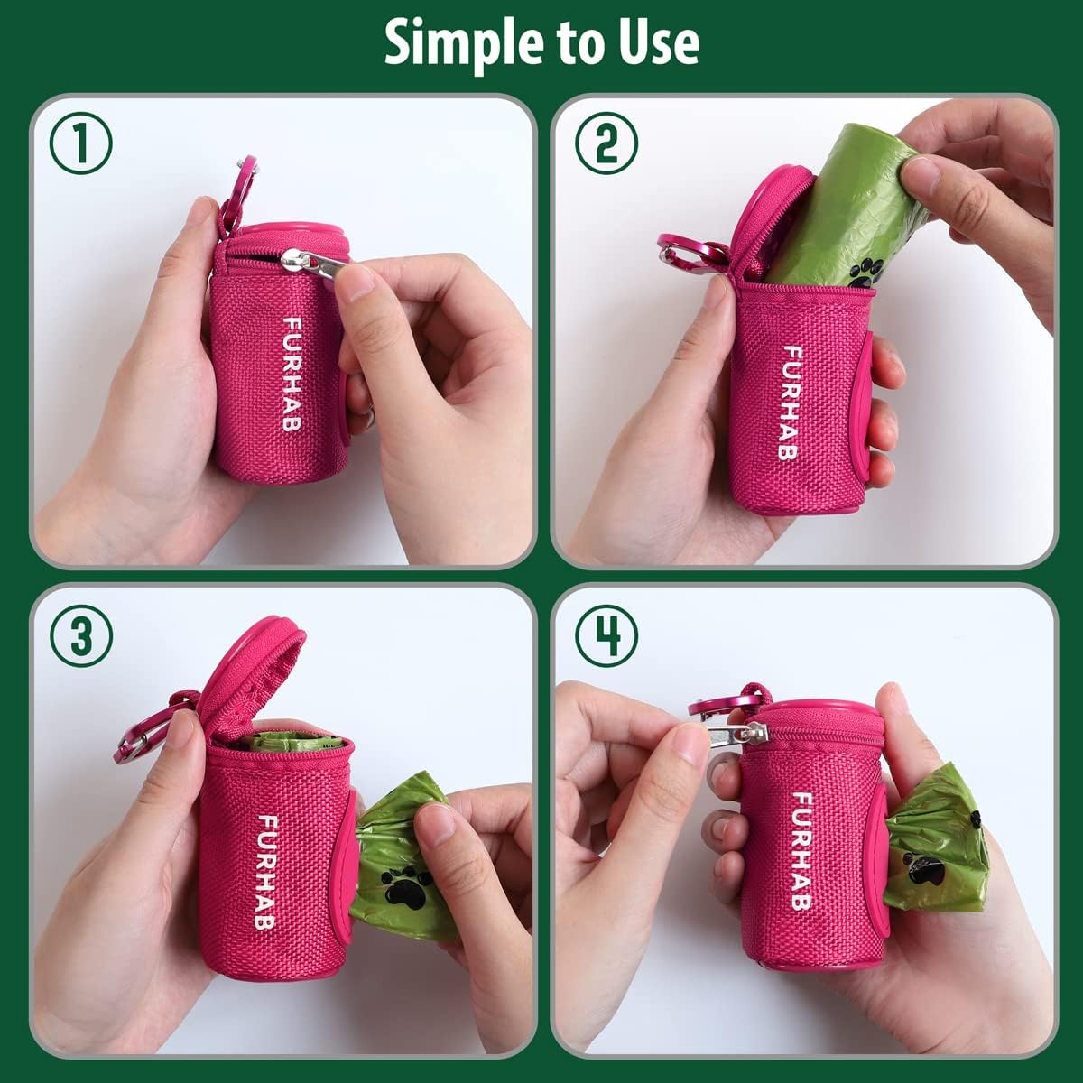 Dog Poop Bag Holder for Leash with Carabiner Clip Soft Fabric