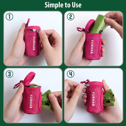 Dog Poop Bag Holder for Leash with Carabiner Clip Soft Fabric