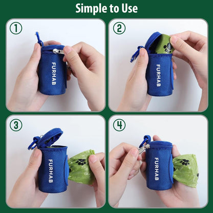 Dog Poop Bag Holder for Leash with Carabiner Clip Soft Fabric