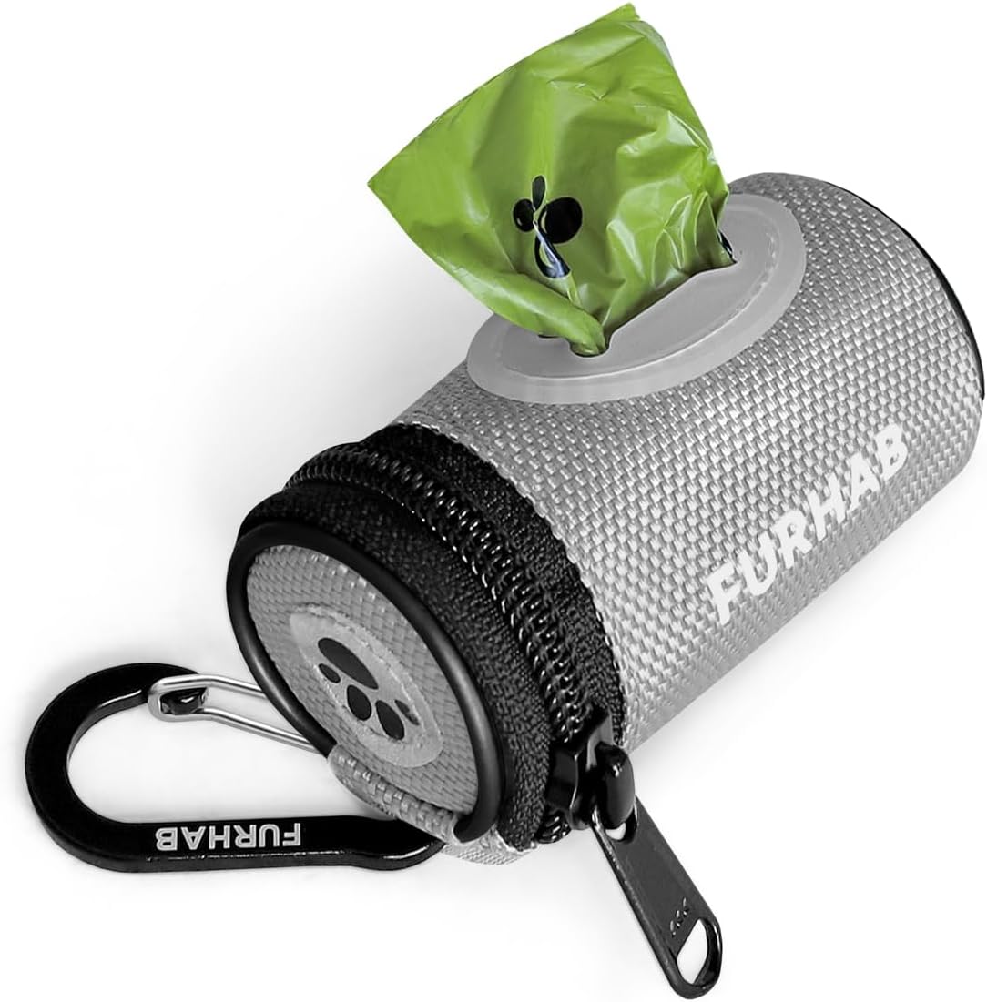 Dog Poop Bag Holder for Leash with Carabiner Clip Soft Fabric