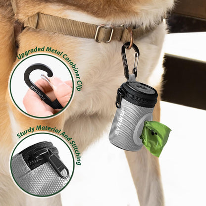Dog Poop Bag Holder for Leash with Carabiner Clip Soft Fabric