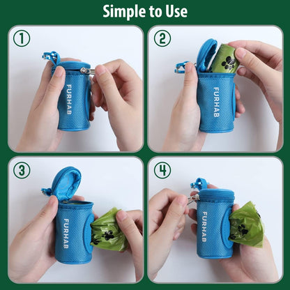 Dog Poop Bag Holder for Leash with Carabiner Clip Soft Fabric