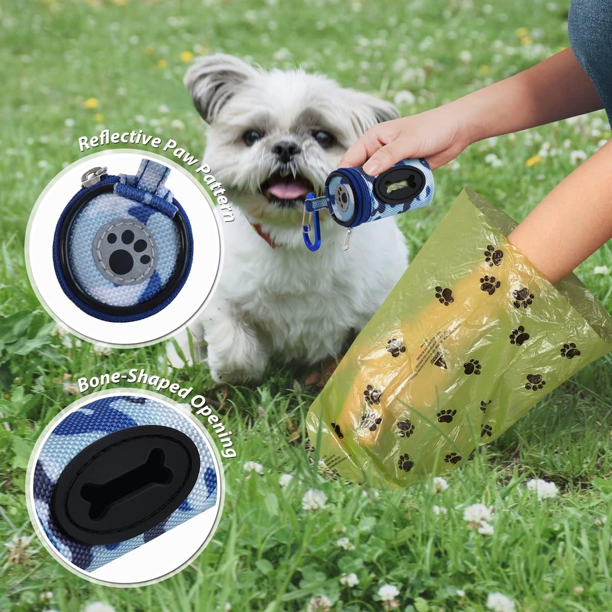 Dog Poop Bag Holder for Leash with Carabiner Clip Soft Fabric