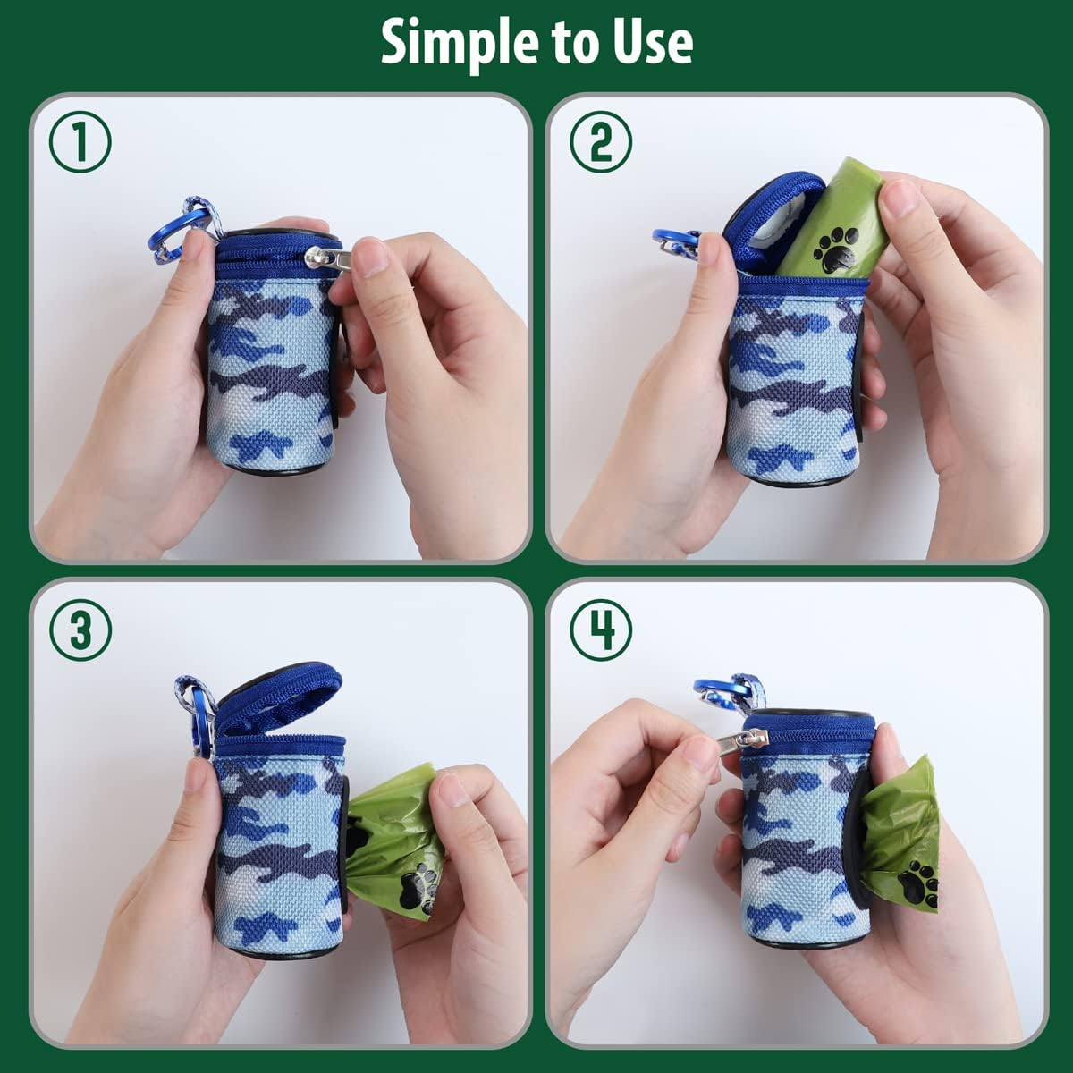 Dog Poop Bag Holder for Leash with Carabiner Clip Soft Fabric