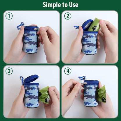 Dog Poop Bag Holder for Leash with Carabiner Clip Soft Fabric