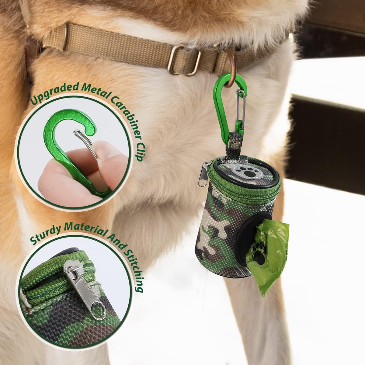 Dog Poop Bag Holder for Leash with Carabiner Clip Soft Fabric
