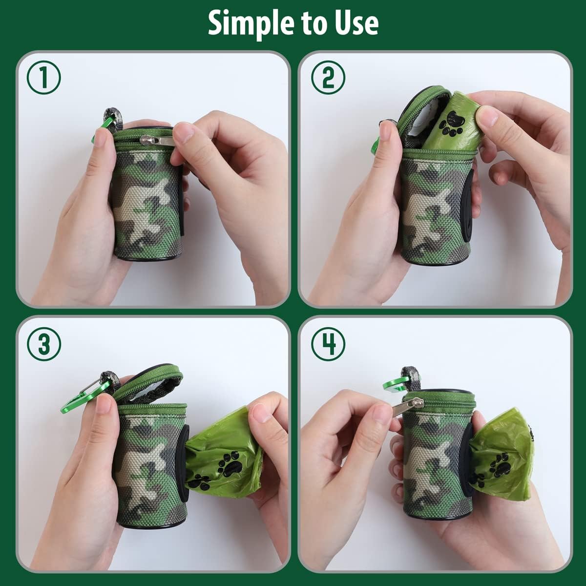 Dog Poop Bag Holder for Leash with Carabiner Clip Soft Fabric