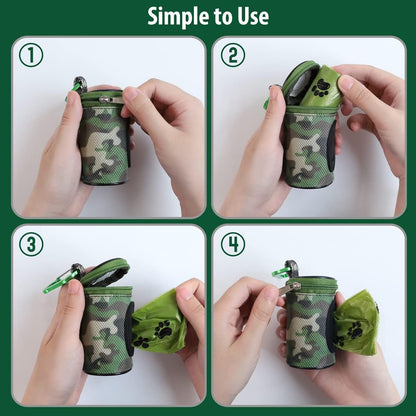 Dog Poop Bag Holder for Leash with Carabiner Clip Soft Fabric