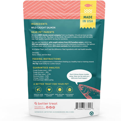 Freeze Dried Salmon Dog Treats, Wild Caught, Single Ingredient | Natural High Value | Gluten Free, Grain Free, High Protein, Diabetic