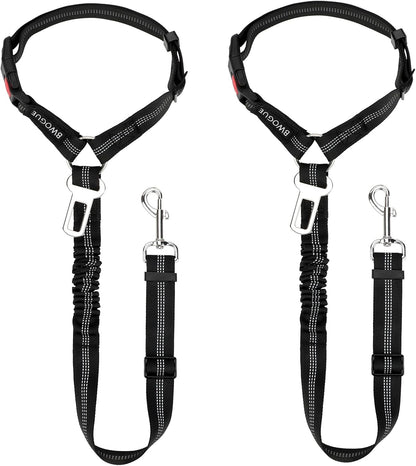 BWOGUE 2 Pack Dog Seat Belt for Car, Headrest Restraint Safety Leads | Headrest Loop for Car Travel, 18-30 in Adjustable, 2-in-1 Seat Belt and Leash, 2 Pack for Dogs and Cats, Use with Dog Harness