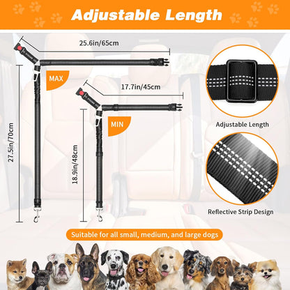 BWOGUE 2 Pack Dog Seat Belt for Car, Headrest Restraint Safety Leads | Headrest Loop for Car Travel, 18-30 in Adjustable, 2-in-1 Seat Belt and Leash, 2 Pack for Dogs and Cats, Use with Dog Harness