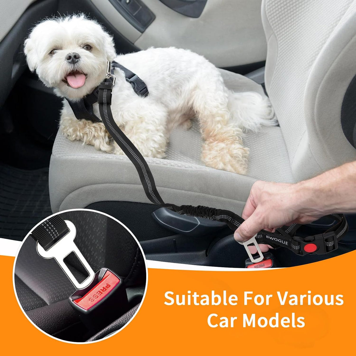 BWOGUE 2 Pack Dog Seat Belt for Car, Headrest Restraint Safety Leads | Headrest Loop for Car Travel, 18-30 in Adjustable, 2-in-1 Seat Belt and Leash, 2 Pack for Dogs and Cats, Use with Dog Harness