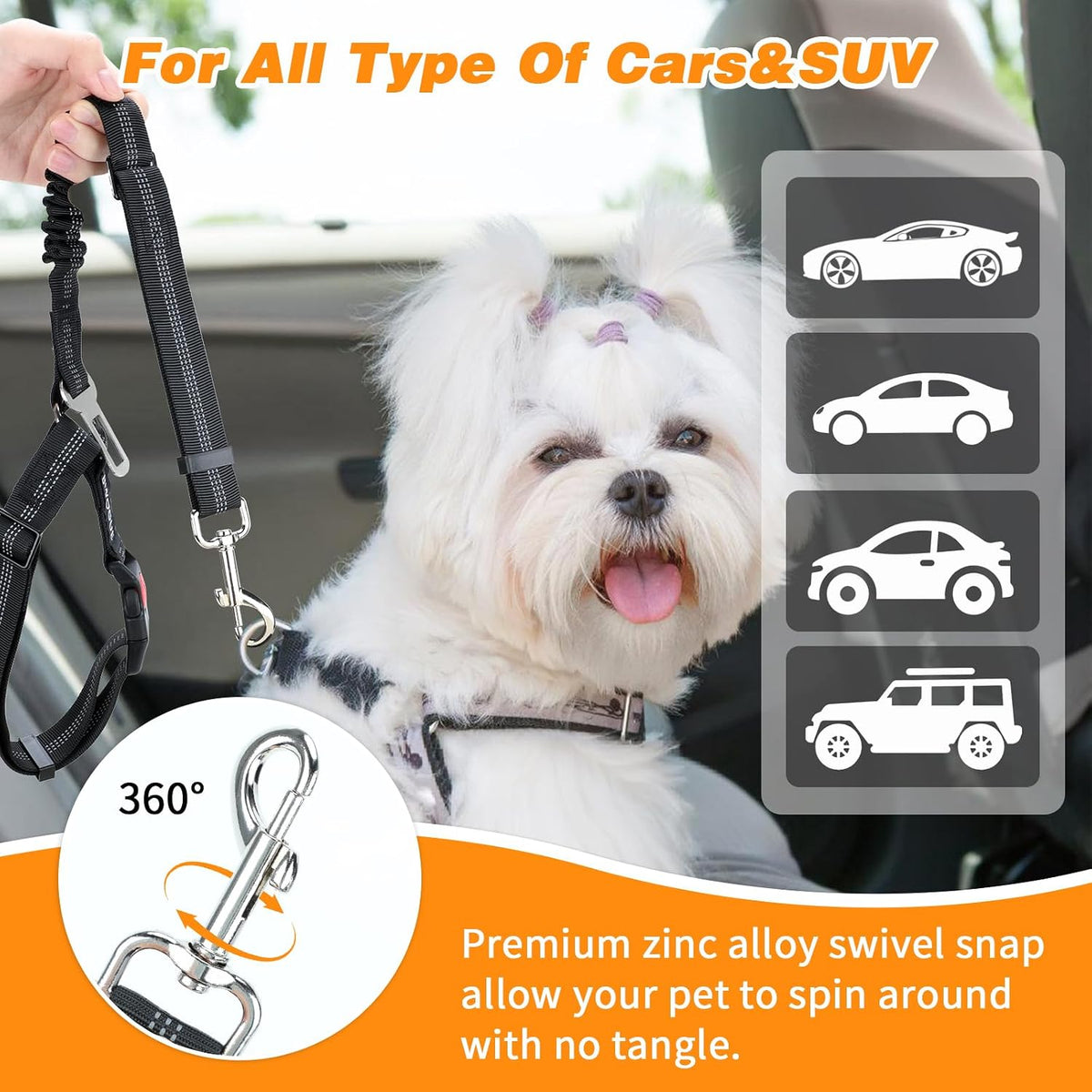 BWOGUE 2 Pack Dog Seat Belt for Car, Headrest Restraint Safety Leads | Headrest Loop for Car Travel, 18-30 in Adjustable, 2-in-1 Seat Belt and Leash, 2 Pack for Dogs and Cats, Use with Dog Harness