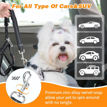 BWOGUE 2 Pack Dog Seat Belt for Car, Headrest Restraint Safety Leads | Headrest Loop for Car Travel, 18-30 in Adjustable, 2-in-1 Seat Belt and Leash, 2 Pack for Dogs and Cats, Use with Dog Harness