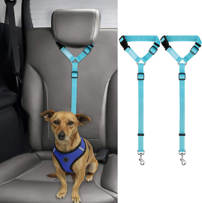 BWOGUE 2 Pack Dog Seat Belt for Car, Headrest Restraint Safety Leads | Headrest Loop for Car Travel, 18-30 in Adjustable, 2-in-1 Seat Belt and Leash, 2 Pack for Dogs and Cats, Use with Dog Harness