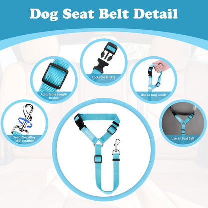 BWOGUE 2 Pack Dog Seat Belt for Car, Headrest Restraint Safety Leads | Headrest Loop for Car Travel, 18-30 in Adjustable, 2-in-1 Seat Belt and Leash, 2 Pack for Dogs and Cats, Use with Dog Harness