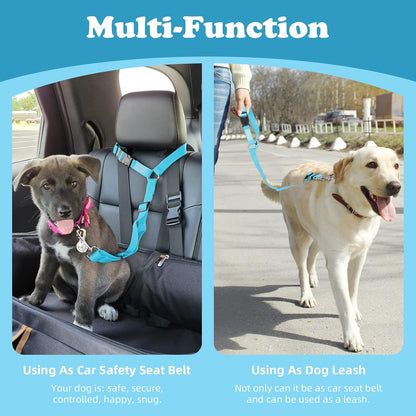 BWOGUE 2 Pack Dog Seat Belt for Car, Headrest Restraint Safety Leads | Headrest Loop for Car Travel, 18-30 in Adjustable, 2-in-1 Seat Belt and Leash, 2 Pack for Dogs and Cats, Use with Dog Harness