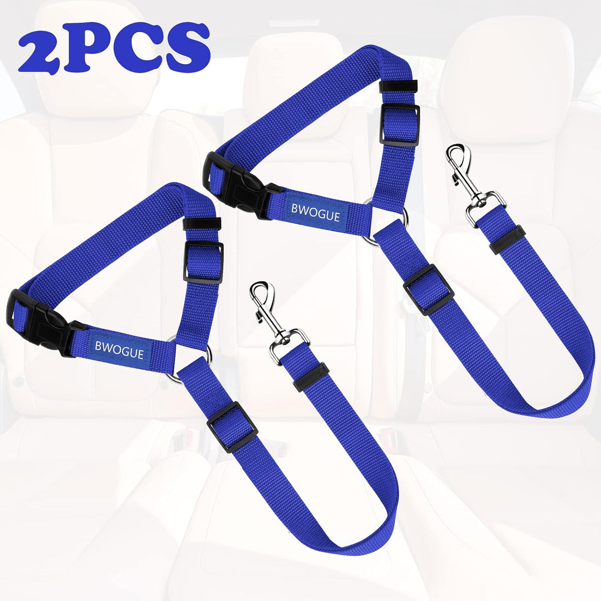 BWOGUE 2 Pack Dog Seat Belt for Car, Headrest Restraint Safety Leads | Headrest Loop for Car Travel, 18-30 in Adjustable, 2-in-1 Seat Belt and Leash, 2 Pack for Dogs and Cats, Use with Dog Harness