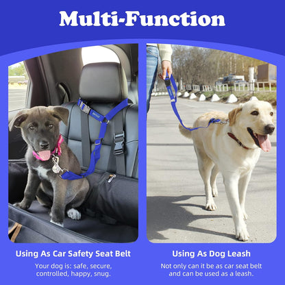 BWOGUE 2 Pack Dog Seat Belt for Car, Headrest Restraint Safety Leads | Headrest Loop for Car Travel, 18-30 in Adjustable, 2-in-1 Seat Belt and Leash, 2 Pack for Dogs and Cats, Use with Dog Harness