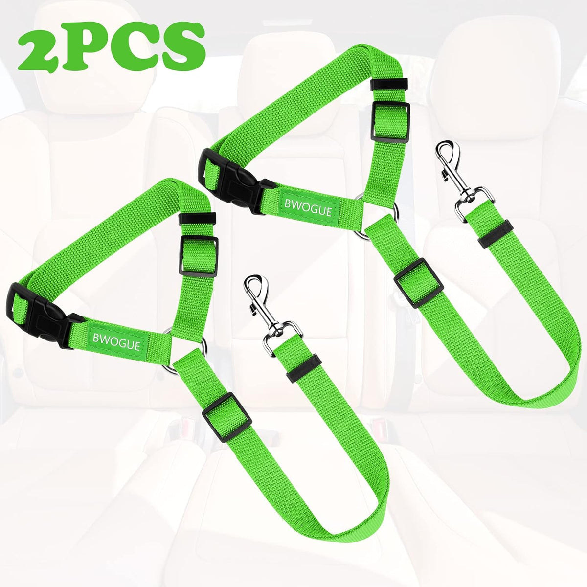 BWOGUE 2 Pack Dog Seat Belt for Car, Headrest Restraint Safety Leads | Headrest Loop for Car Travel, 18-30 in Adjustable, 2-in-1 Seat Belt and Leash, 2 Pack for Dogs and Cats, Use with Dog Harness