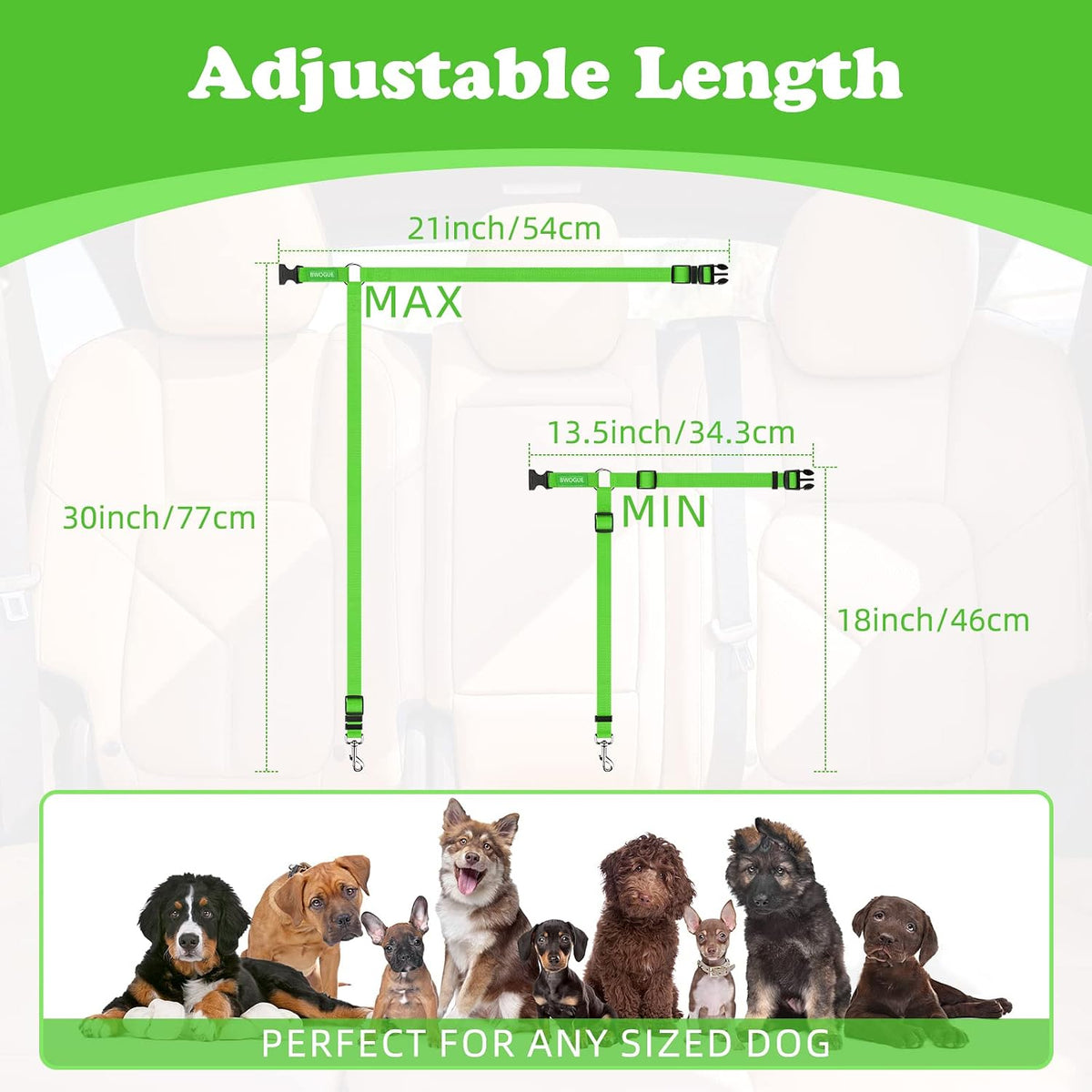 BWOGUE 2 Pack Dog Seat Belt for Car, Headrest Restraint Safety Leads | Headrest Loop for Car Travel, 18-30 in Adjustable, 2-in-1 Seat Belt and Leash, 2 Pack for Dogs and Cats, Use with Dog Harness