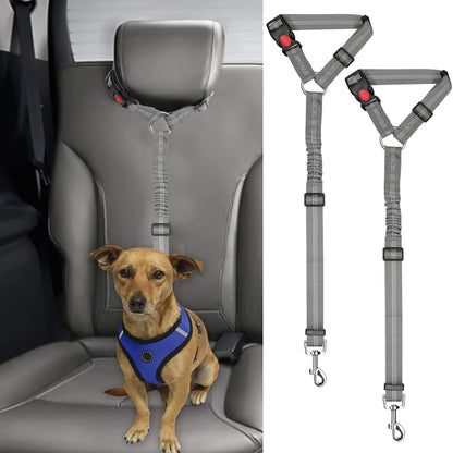 BWOGUE 2 Pack Dog Seat Belt for Car, Headrest Restraint Safety Leads | Headrest Loop for Car Travel, 18-30 in Adjustable, 2-in-1 Seat Belt and Leash, 2 Pack for Dogs and Cats, Use with Dog Harness