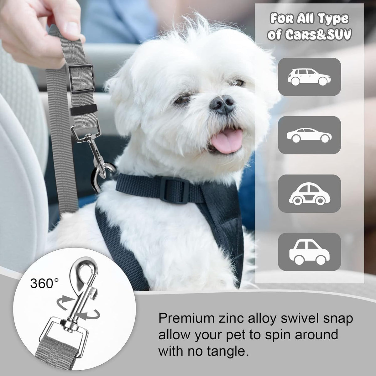BWOGUE 2 Pack Dog Seat Belt for Car, Headrest Restraint Safety Leads | Headrest Loop for Car Travel, 18-30 in Adjustable, 2-in-1 Seat Belt and Leash, 2 Pack for Dogs and Cats, Use with Dog Harness