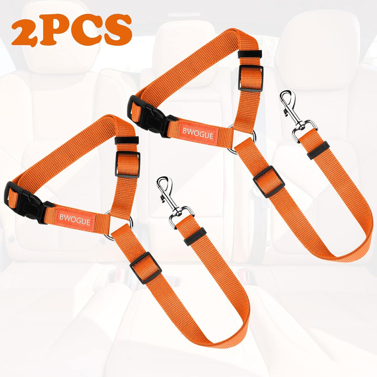 BWOGUE 2 Pack Dog Seat Belt for Car, Headrest Restraint Safety Leads | Headrest Loop for Car Travel, 18-30 in Adjustable, 2-in-1 Seat Belt and Leash, 2 Pack for Dogs and Cats, Use with Dog Harness