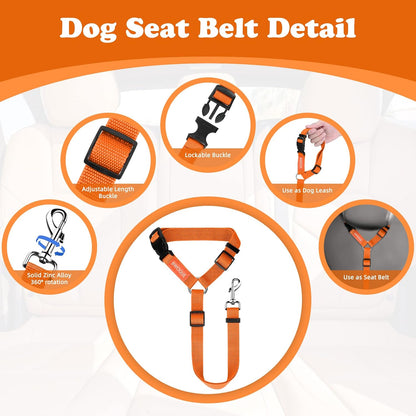 BWOGUE 2 Pack Dog Seat Belt for Car, Headrest Restraint Safety Leads | Headrest Loop for Car Travel, 18-30 in Adjustable, 2-in-1 Seat Belt and Leash, 2 Pack for Dogs and Cats, Use with Dog Harness