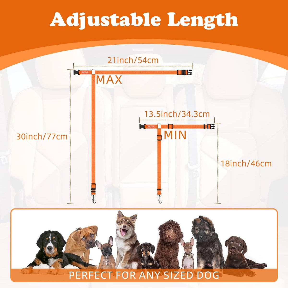 BWOGUE 2 Pack Dog Seat Belt for Car, Headrest Restraint Safety Leads | Headrest Loop for Car Travel, 18-30 in Adjustable, 2-in-1 Seat Belt and Leash, 2 Pack for Dogs and Cats, Use with Dog Harness