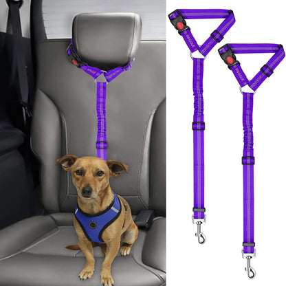 BWOGUE 2 Pack Dog Seat Belt for Car, Headrest Restraint Safety Leads | Headrest Loop for Car Travel, 18-30 in Adjustable, 2-in-1 Seat Belt and Leash, 2 Pack for Dogs and Cats, Use with Dog Harness