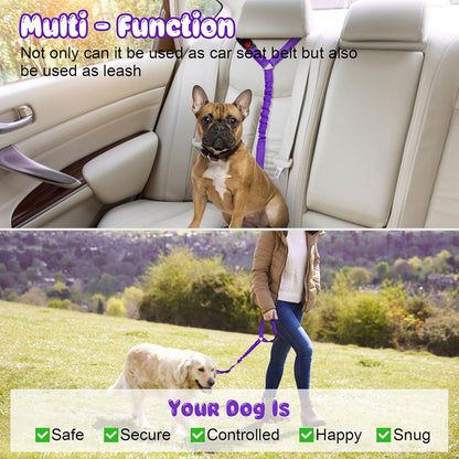 BWOGUE 2 Pack Dog Seat Belt for Car, Headrest Restraint Safety Leads | Headrest Loop for Car Travel, 18-30 in Adjustable, 2-in-1 Seat Belt and Leash, 2 Pack for Dogs and Cats, Use with Dog Harness