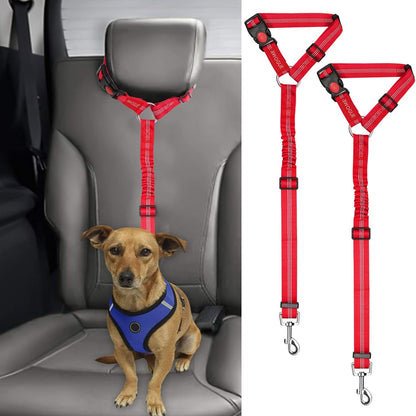 BWOGUE 2 Pack Dog Seat Belt for Car, Headrest Restraint Safety Leads | Headrest Loop for Car Travel, 18-30 in Adjustable, 2-in-1 Seat Belt and Leash, 2 Pack for Dogs and Cats, Use with Dog Harness